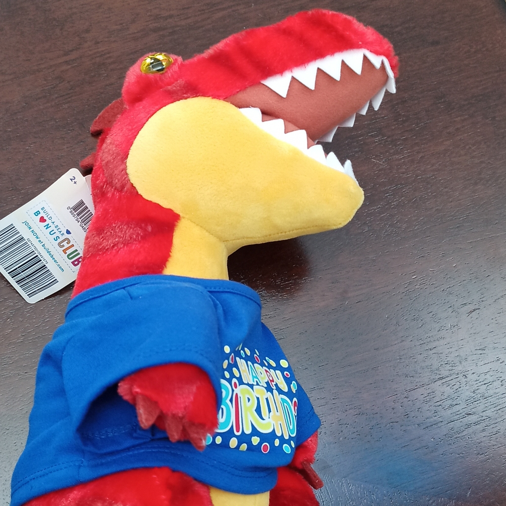 BUILD- A- BEAR Dino Sounds+Shirt Red Raptor Toy